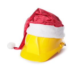 Santa hat with hardhat on white background