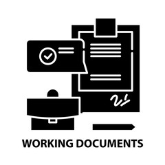 working documents icon, black vector sign with editable strokes, concept illustration