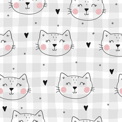 Seamless pattern with cute little cat. vector illustration. Vector print with kitten