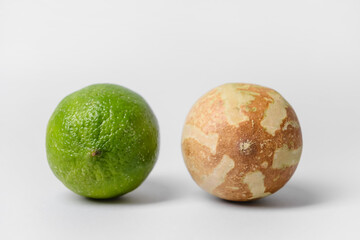 Fresh and mould limes on light background. Beauty concept