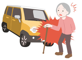 横断中の高齢者と衝突　驚く高齢女性(線無し)