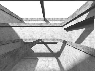 Dark Concrete Wall Architecture. Empty Room