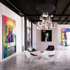 Project of a contemporary art & exibition gallery - detailed 3d visualization
