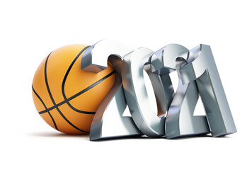 Basketball new year 2021 on a white background 3D illustration, 3D rendering