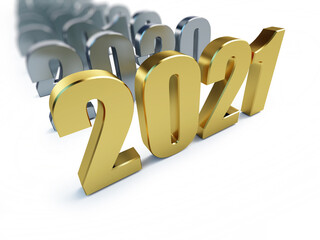 New Year 2021 în a white background 3D illustration, 3D rendering