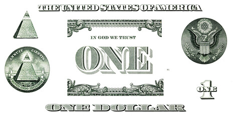 1 US dollar banknote. Elements for design purpose on white background