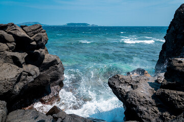 Be island ( small island, Bo Bai island ) with a ridge of jagged rock at Ly Son island, Quang Ngai Province, Viet Nam