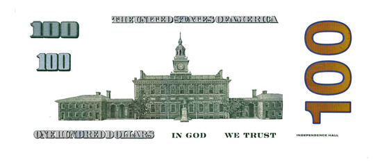 U.S. 100 dollar banknote. Elements for design purpose on white background