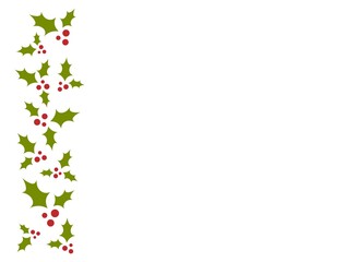 red and green holly berry border on white background. Winter horizontal wallpaper.
