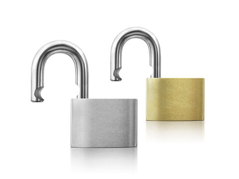 An unlocked lock on white background