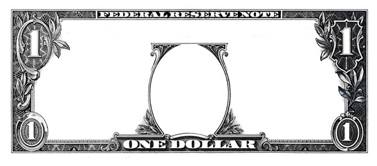 1 US dollar banknote. Frame for design purpose on white background