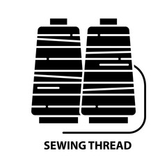 sewing thread icon, black vector sign with editable strokes, concept illustration