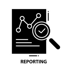 reporting icon, black vector sign with editable strokes, concept illustration