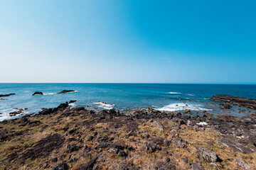  Beautiful landscape of the beach with local colorful basket boats at Ly Son island, Quang Ngai Province, Viet Nam