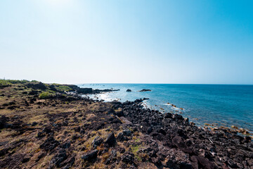  Beautiful landscape of the beach with local colorful basket boats at Ly Son island, Quang Ngai Province, Viet Nam