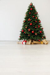 New Year's holiday interior Christmas tree decor white room