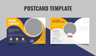 Real estate postcard design template. Just listed postcard, home buy and sale postcard