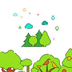 Mixed forest filled line vector icon, simple illustration. Forest, wood related bottom border.