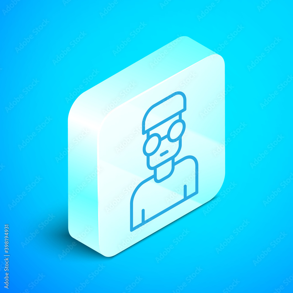 Aufkleber isometric line nerd geek icon isolated on blue background. silver square button. vector.