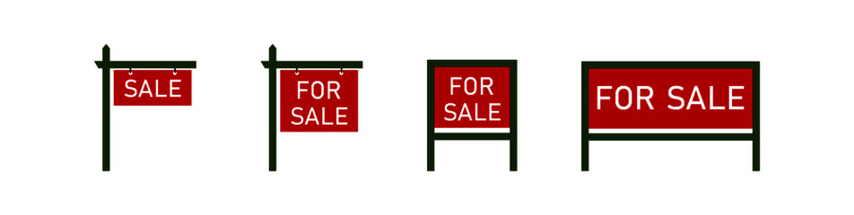 Sale real estate signs. For sale vector red sign. Vector isolated collection signs