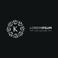 Premium monogram letter K initials logo. Universal symbol icon vector design. Luxury leaf logotype.