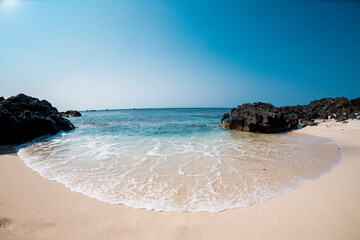 Beautiful landscape of the beach with local colorful basket boats at Ly Son island, Quang Ngai Province, Viet Nam