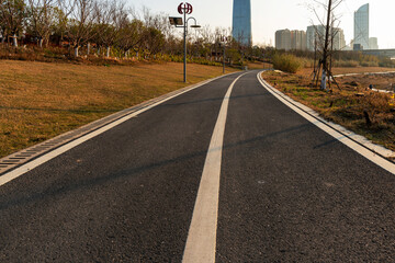 Empty urban road and buildings in China