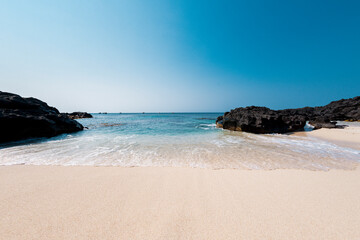  Beautiful landscape of the beach with local colorful basket boats at Ly Son island, Quang Ngai Province, Viet Nam