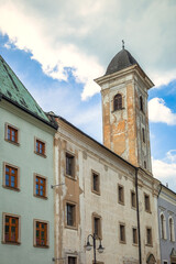 Fototapeta na wymiar Historic building on main square in Kremnica, important medieval mining town, Slovakia, Europe.