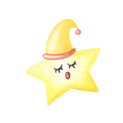 Watercolor star sleeps.Isolated on white background. Hand painted watercolour illustration