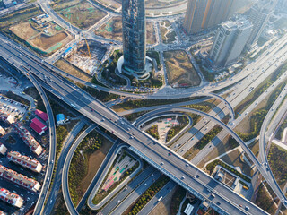 Transport junction traffic road with vehicle movement aerial view by drone