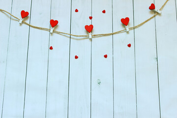 Red heart on a wooden background. Love story. Concept for a greeting card