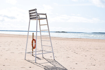Lifeguard chair on the beach at Yyteri Beach, Pori, Finland