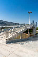 Obraz premium Close up and details of railing and stairs of a modern building