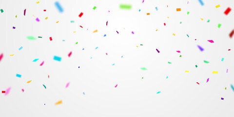 Celebration background frame template with confetti and Colorful ribbons. Vector illustration