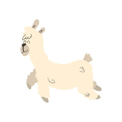 Obraz na płótnie Canvas Funny jumping llama. Vector children's illustration in cartoon hand-drawn style for printing on children's clothing, interior design, packaging, stickers. Isolated on white