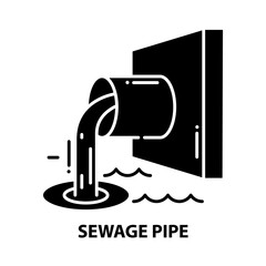 sewage pipe icon, black vector sign with editable strokes, concept illustration