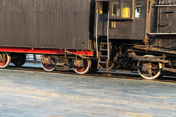 Naklejka premium Old steam engine train and parts close-up