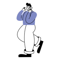 man calling with smartphone activity character icon