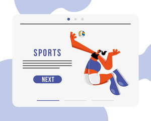 female athlete practicing volleyball sport character and lettering