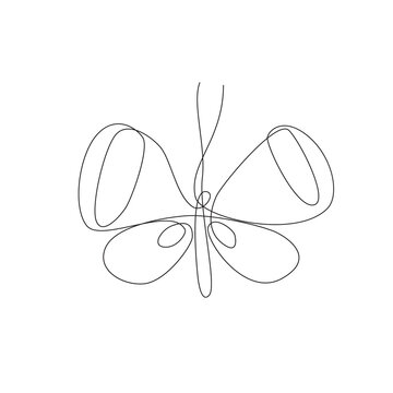 Simple butterfly one line drawing isolated on white background. Abstract insect continuous line for logo, icon, tattoo or decor. Hand drawn illustration in trendy outline style. vector sketch