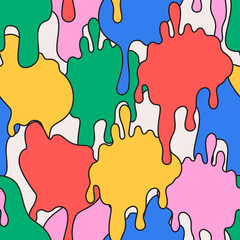 Comic dripping blots background in pop art, graffiti style. Funky paint drips, staines, drops seamless pattern. - 398200931