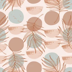 Papier peint Feuilles tropicales Cercles texturés abstraits, demi-cercles, modèle sans couture de feuilles de palmier