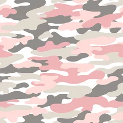 Behang Lichtroze Abstract camouflage naadloos patroon. Camo-achtergrond, natuurlijke gebogen golvende vormen, vormen