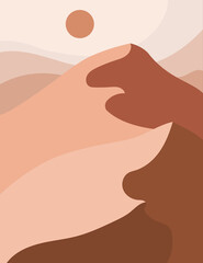 Abstract terracotta sunset desert dunes landscape. Modern boho decor wallpaper.