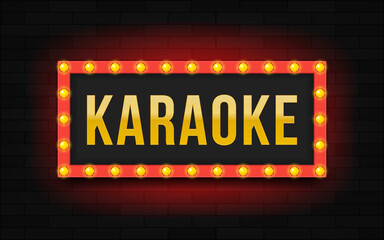 Obraz premium Glowing frame with lettering karaoke. Modern illustration. Frame with neon lights on brick wall.