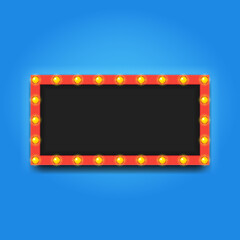 Retro rectangle billboard with lamps for space text black background. Vector