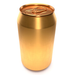 Gold aluminum beer or soda can isolated on white background.