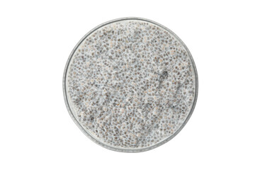 Bowl with chia pudding isolated on white background