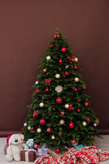 New year happy holiday interior Christmas tree decor gifts